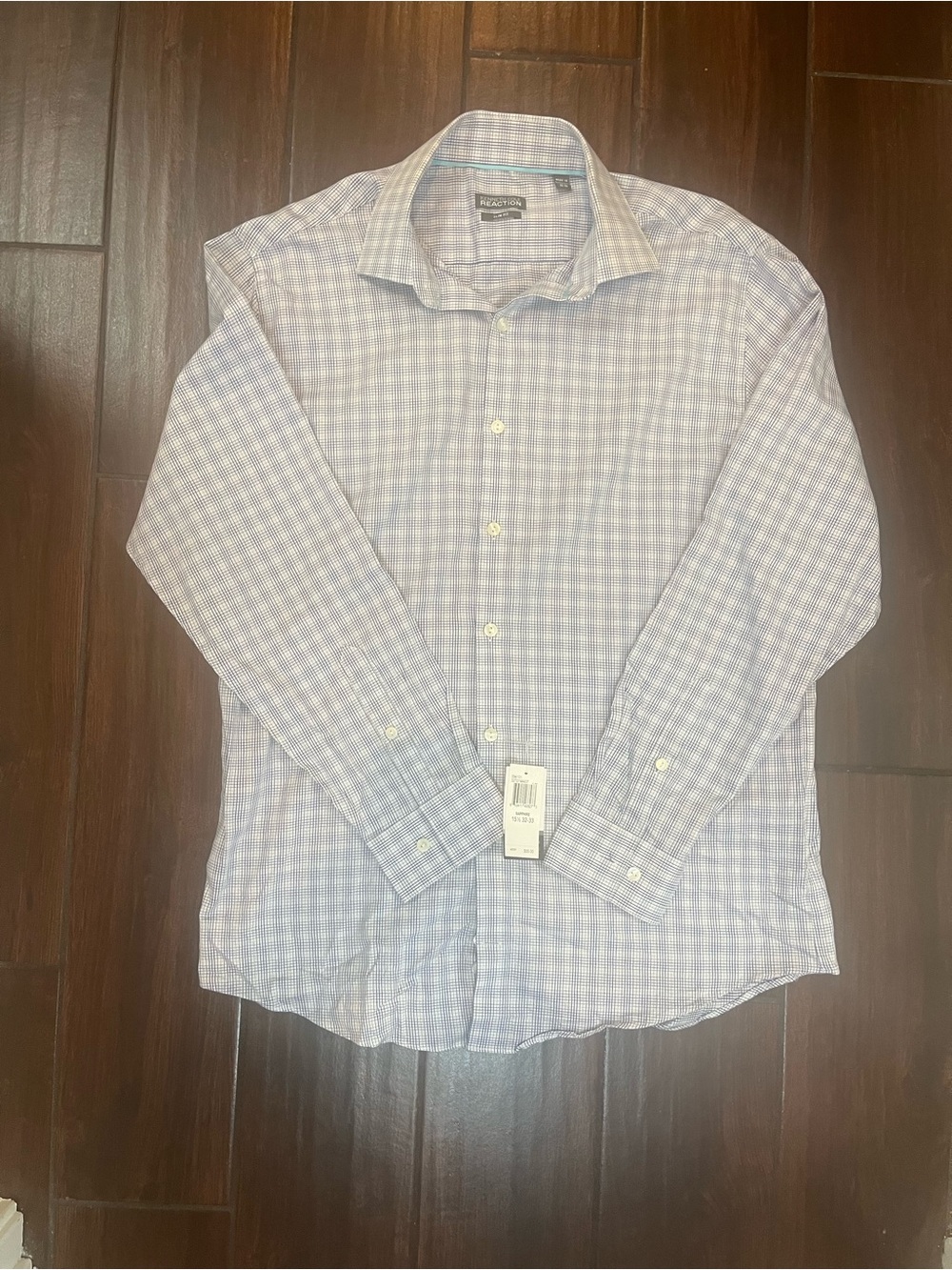 Kenneth Cole Light Blue and White Checked Dress Shirt, 151/2, 32/33